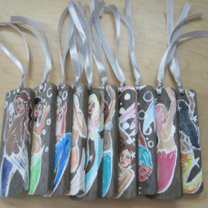 Set Of 10 Hand Painted Drift Wood Mermaid Ornaments- Holiday Home decor