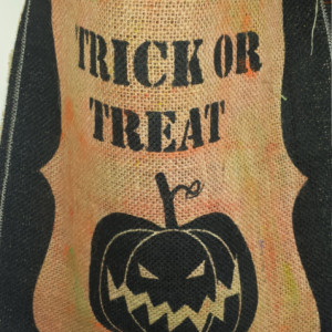 Orange Painted printed burlap trick or treat Halloween bags