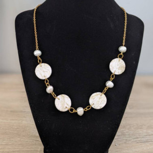 Statement Necklace | White and Gold stylish necklace | bridal necklace | Handmade Boho Necklace | Modern necklace