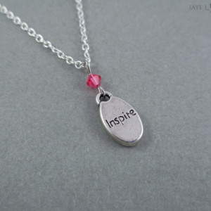 Word Charm Crystal Necklace With Your Choice of Color - Writer Gift
