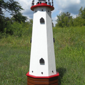 36" Solar lighthouse wooden decorative lawn and garden ornament - red accents
