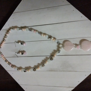 Rose Quartz Heart Necklace and earrings