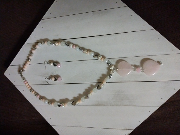 Rose Quartz Heart Necklace and earrings