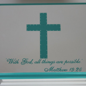 Christening or Confirmation Keepsake Memory Box personalized - turquoise cross baby gift