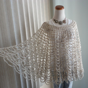 PONCHO Crocheted Oatmeal-colored, Wear Multiple Ways!