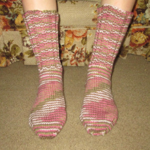 Hand Knit Adult Winter Socks- Pink Camo