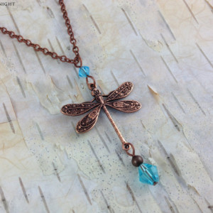 Copper Dragonfly Charm Necklace