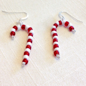 Candy Cane Earrings, Red and White Beaded Christmas Earrings, Holiday Jewelry, Seed Bead Dangle Earring, Christmas Gift, Stocking Stuffer