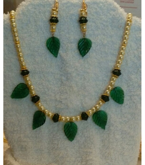 Green Leaves  Necklace and Earring Set