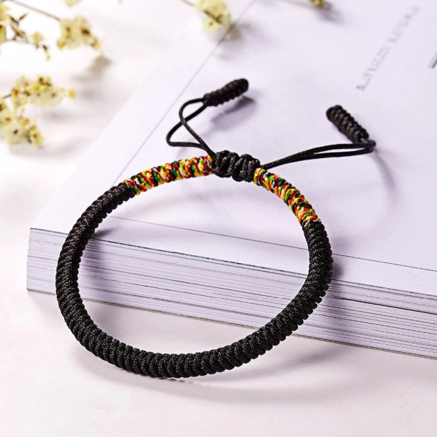 Black Tibetan Buddhist Lucky Rope Bracelet, Meditation Bracelets For Women Men, Handmade Knots Rope Buddhist Bracelet, Yoga Bracelet, Prayer