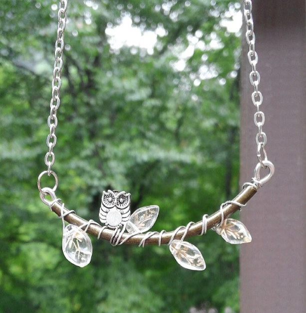 Owl on a branch necklace