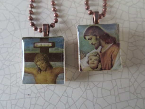 Set of 2 Scrabble® Game Tile Pendants Jesus - Religious