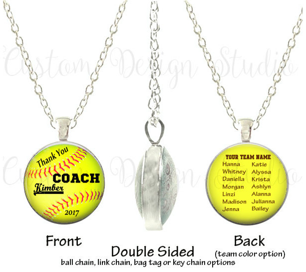 Personalized Softball Coach Trophy Team Glass Thank you Double Sided Photo Necklace or Key Chain Team Awards Coach Gift Recognition Coach