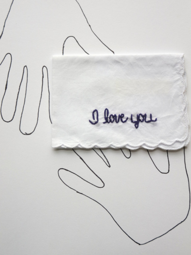 Embroidered I Love You Handkerchief by wrenbirdarts 