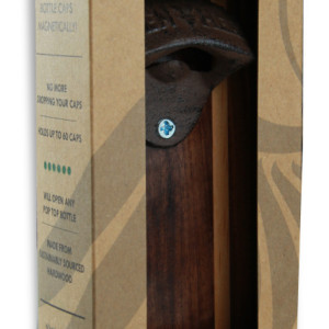 Bottle Opener Magnetic Cap Catcher - Handcrafted Walnut Wood with Alder Inlay with Antique Bronze Opener