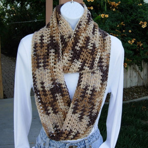 SUMMER SCARF Infinity Loop Cowl Brown Beige Tan Cream Multicolor Handmade Crochet Knit Endless Circle..Ready to Ship in 3 Days