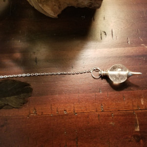 Clear Quartz Black Feather Pendulum