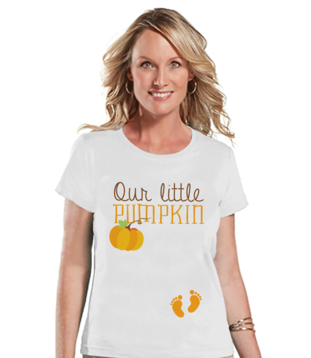 Halloween Pregnancy Announcement - Our Little Pumpkin Pregnancy Reveal Tshirt - Halloween Pregnancy Shirt - White Tshirt - Pregnancy Reveal