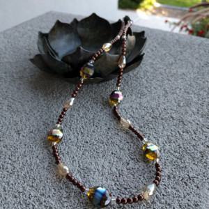 Iridescent Jeweled Necklace, Rainbow Beaded Necklace, Crystal style Necklace by Cumulus Luci