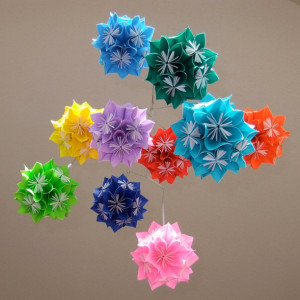 Rainbow Starburst Flower Ball Mobile, Flower Mobile, Ball Mobile, Nursery Mobile, Baby Mobile, Origami Mobile, Decorative Mobile, Kusudama