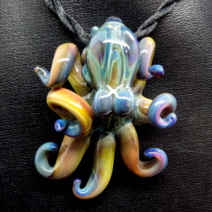 The Silver Seaweed Kracken Collectible Wearable  Boro Glass Octopus Necklace / Sculpture Made to Order