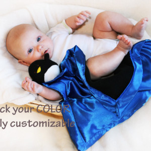 Penguin Security Blanket, baby blanket Lovey Blanket Satin, Baby Blanket Stuffed Animal Baby Toy - Customize Color - Monogramming Available