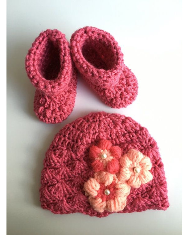 Crocheted booties and hat set