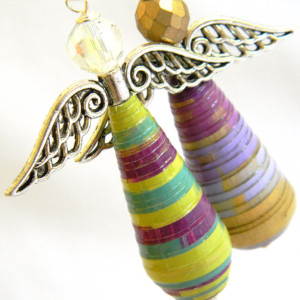 Set of Angel Ornaments - Christmas - Rear View Mirror - Paper Bead