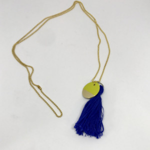 Gold Green and Blue Tassel Charm Necklace - Charm Jewelry - Tassel Necklace