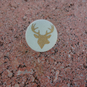 Gold Metallic Deer Head on Teal, Button Earrings