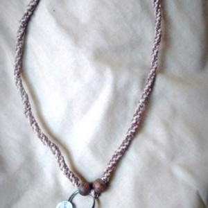 Natural hemp macrame necklace with beaded boho pendant