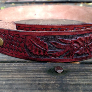 Western tooled leather belt with conch