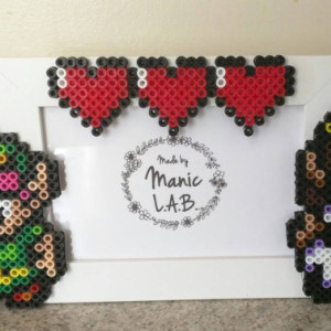  5x7 White or Black Picture Frame with Perler Made Zelda, Link, & Life Hearts- Geekery- Nerd Love- Retro