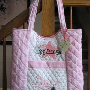 Dance Princess  Large Pink and White Quilted Tote