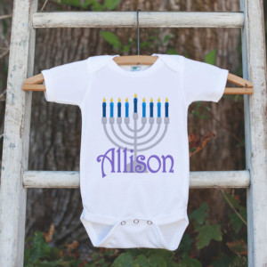 Personalized Menorah Outfit - Kids Hanukkah Onepiece or Shirt - Hanukkah Gift Idea - Happy Hanukkah, Happy Chanukah - Baby, Toddler, Youth