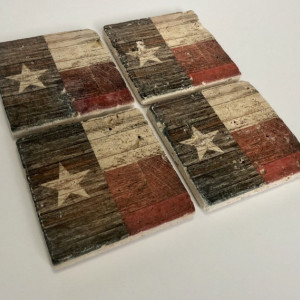 Rustic Texas State Flag Natural Stone Coasters, Set of 4 with Full Cork Bottom