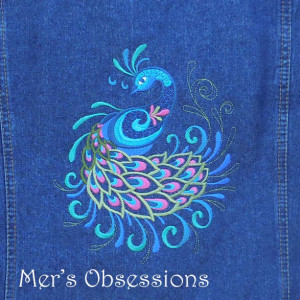 Women's Denim Jacket with Embroidered Peacock