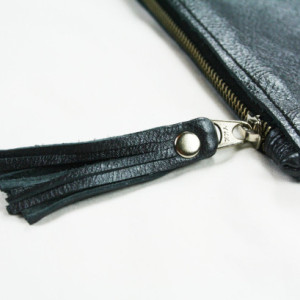 Metallic Gray Leather Wristlet with Tassel - Zipper Wristlet in Gray