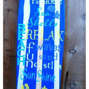 Surfs Up - Sunshine - Relax- Hanging Wall Surfboard Sign - Beach Decor