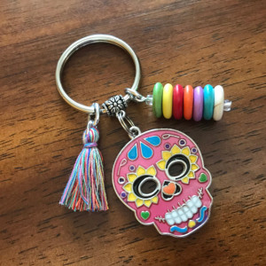 Sugar Skull Keychain, Sugar Skull Key Ring, Day of the Dead, Dia De Los Muertos, Calavera, Bag Charm, Purse Charm, Skull, Gift for Her