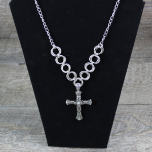 Silver Cross Spiral Chainmaille Necklace