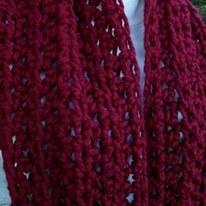 Large Dark Solid Red INFINITY SCARF Crochet Loop, Oversized Cowl, COLOR Options, Bulky Chunky Wide Soft Wool Blend Knit Winter Circle Big Cranberry Red Scarf, Ready to Ship in 5 Business Days