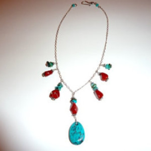 Turquoise Country Girl Chic Teardrop and Sterling Silver Chain Necklace