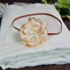 Sweet Elegant Ivory Cream Cheesecloth & Flower Headband Wrap Set