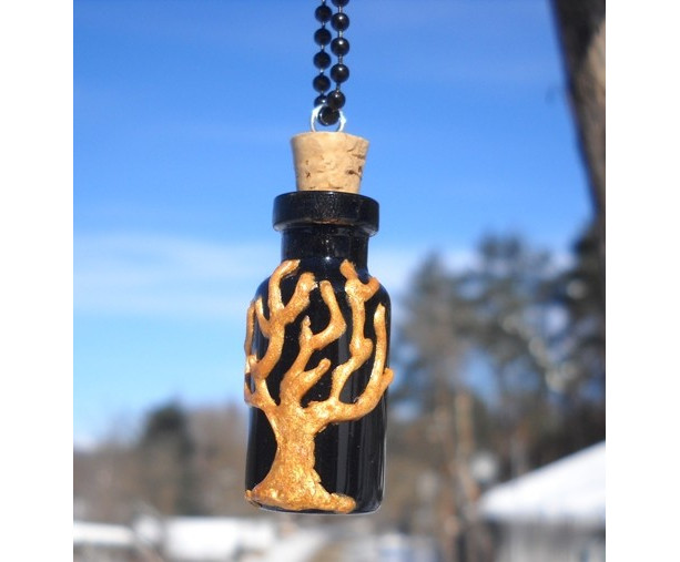 Golden Tree on Black Vial Pendant. Fun addition for your jewelry collection.