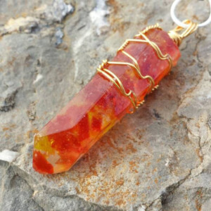 Fiery Red Wire Wrap Resin Crystal Pendant