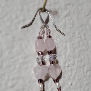Necklace/Earrings - Rose Quartz Gemstone in Glass Beaded Bezel, ID - 264