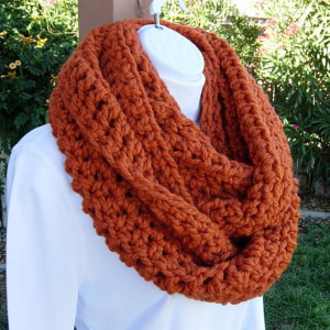 Large INFINITY SCARF Cowl Loop Pumpkin Solid Orange, Color Options, Bulky Chunky Wide Soft Wool Blend Crochet Knit Winter Circle Big Wrap, Ships in 5 Business Days