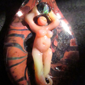 OPAL GODDESS Glass Pendant EARTH Mama Lampwork Bead Lovely Lady with Gemstone Signed Focal Art Bead Made with Love by Helen Hoffman