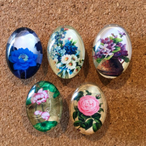 Oval Glass Flower Pushpins (Set of 5) 18mmx25mm, Stecknadeln, Durable Gold Pushpin Daisies, Roses, Lilacs